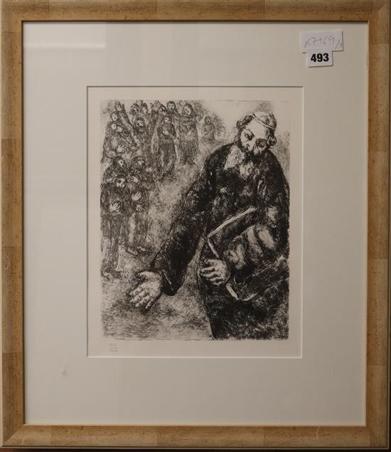 Marc Chagall, limited edition print, Joshua reading the word of the law, numbered but unsigned 417/1200, 33 x 26cm